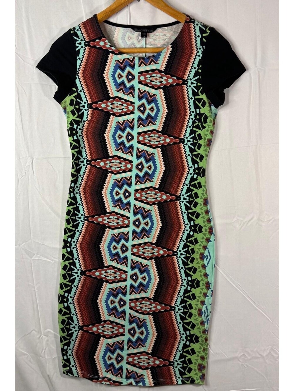 Felicity & Coco Dress M Aztec Tribal Bodycon Short Sleeve Multicolor